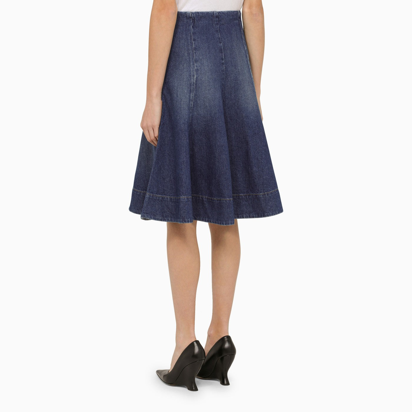 Khaite The Lennox Blue Denim Skirt