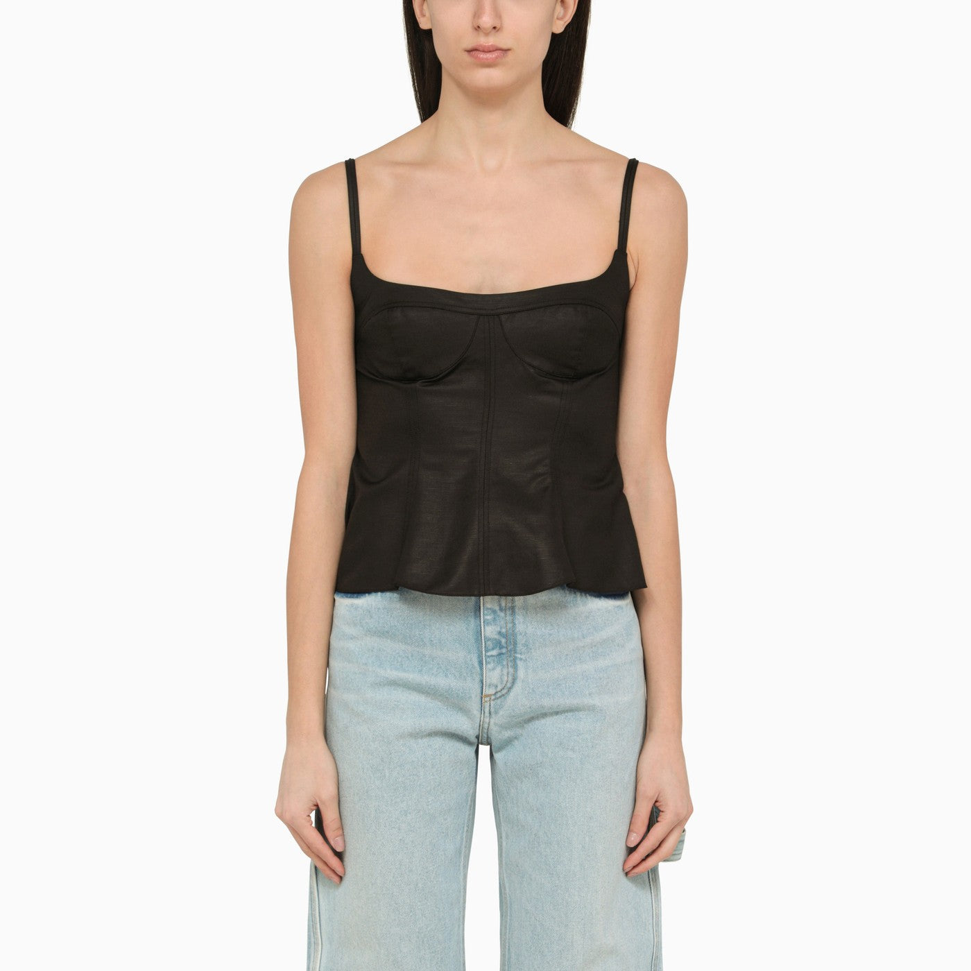 Stella Mc Cartney Black Cotton Blend Peplum Top