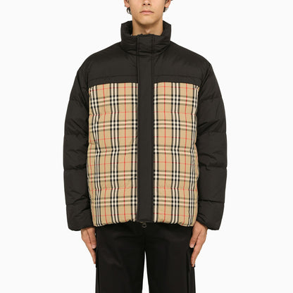 Burberry Black/Beige Bomber Jacket With Vintage Check Motif