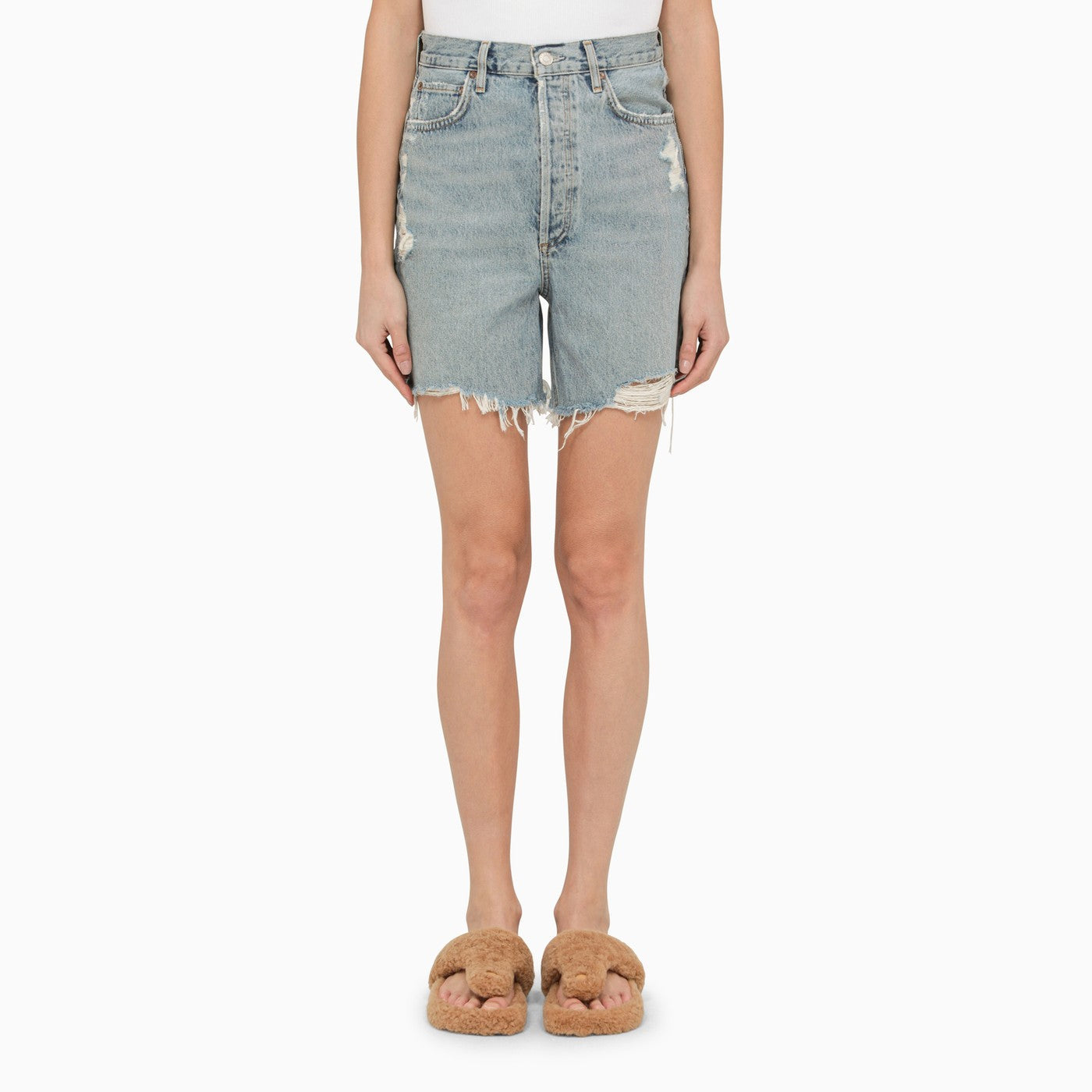 Agolde Light Blue Bermuda Shorts In Organic Cotton