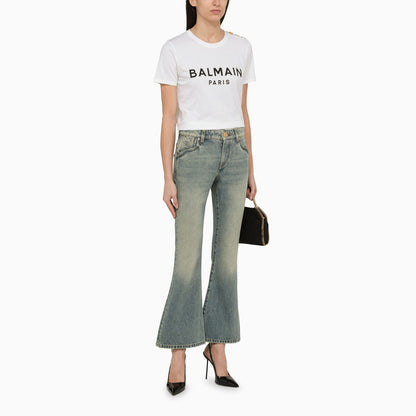 Balmain White Crew Neck T Shirt With Logo