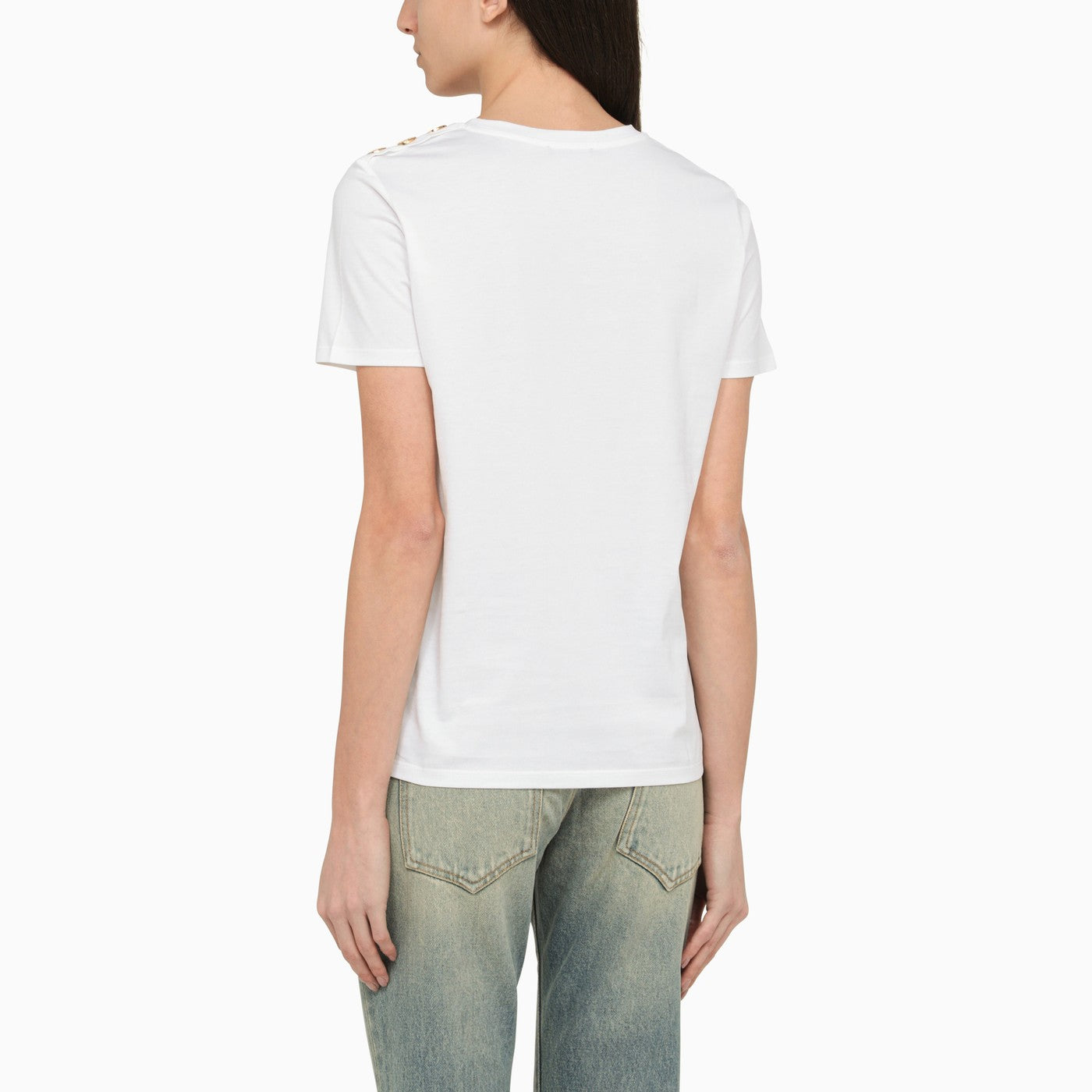 Balmain White Crew Neck T Shirt With Logo