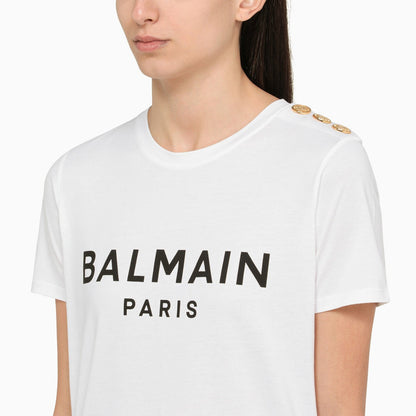 Balmain White Crew Neck T Shirt With Logo