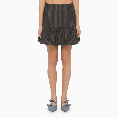 Ganni Grey Pinstripe Mini Skirt With Ruffles