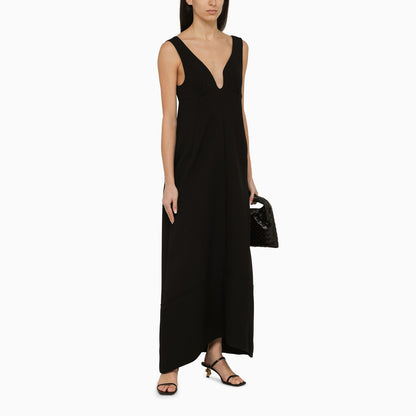 Jil Sander Black Low Cut Wool Long Dress