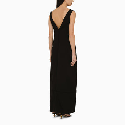 Jil Sander Black Low Cut Wool Long Dress