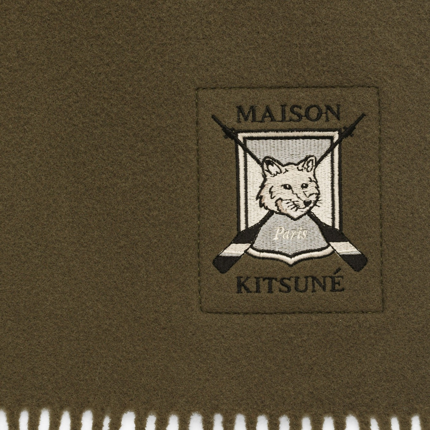 Maison Kitsuné Khaki Virgin Wool Scarf