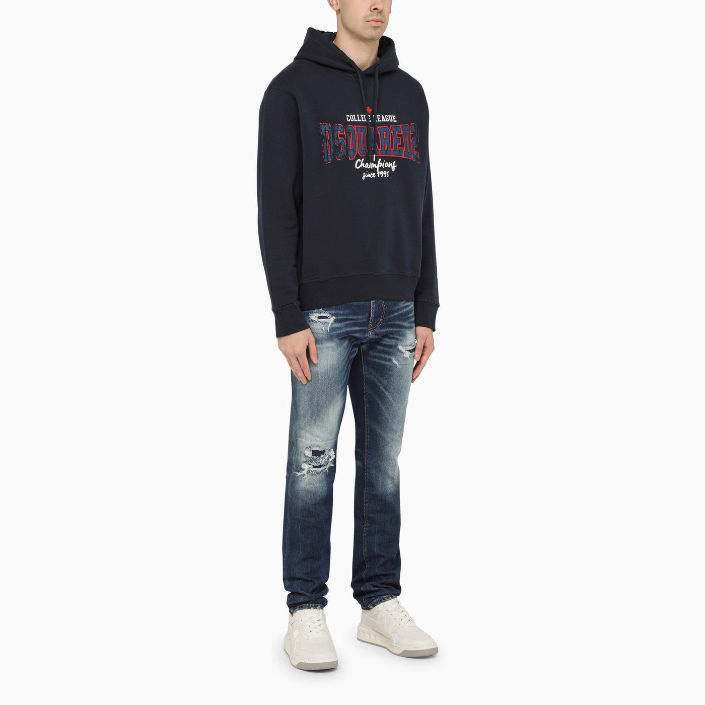 Dsquared2 Dark Blue Cotton Hooded Sweatshirt With Print