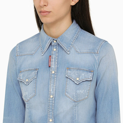 Dsquared2 Light Blue Cropped Denim Shirt