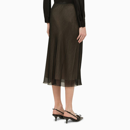 Vince Black And Beige Viscose Midi Skirt