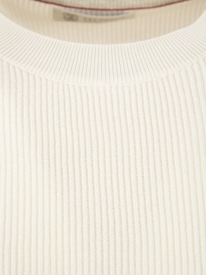 Brunello Cucinelli Cotton Rib Sweater With Raglan Sleeve